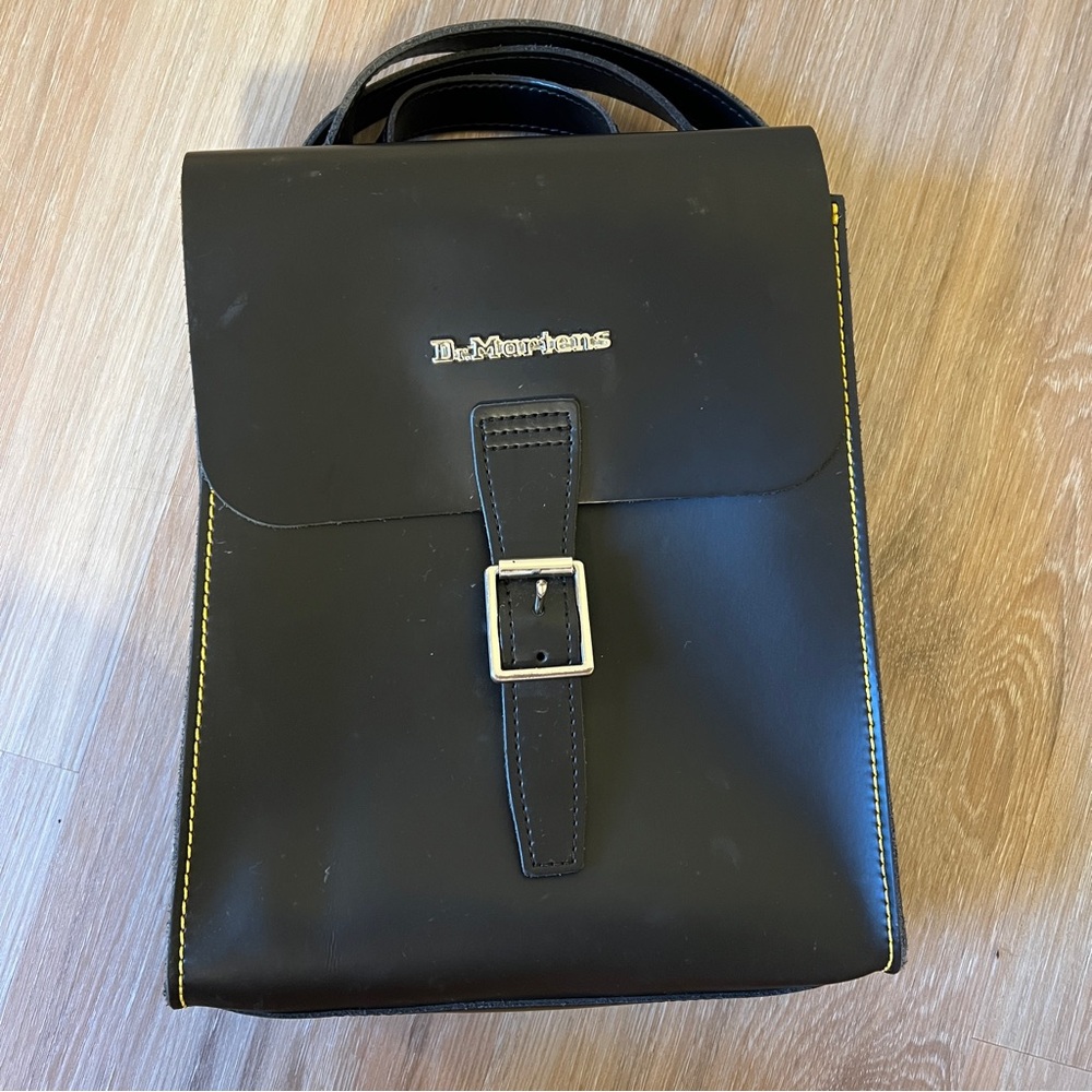 Dr. Martens Black Leather Crossbody Bag with Yellow Stitching